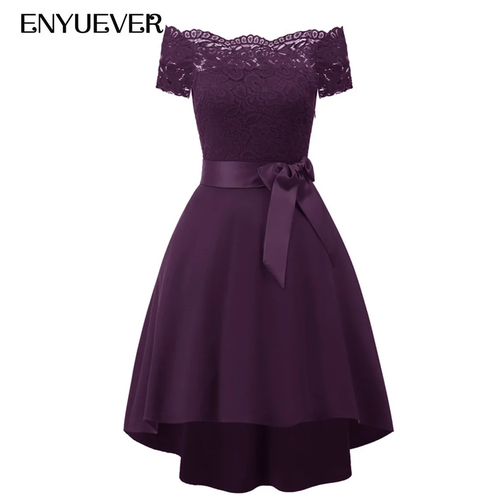 

Enyuever Lace Women Formal Dress Plus Size Clothes Patchwork Off Shoulder High Low Sleeve Elegant Evening Wedding Party Dress