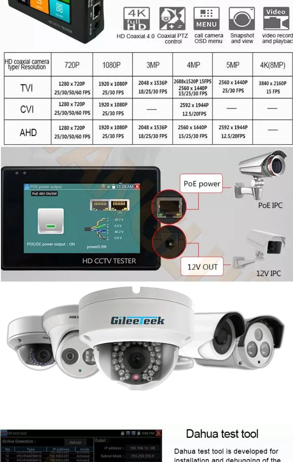 IPC1800ADH плюс тестер систем Скрытого видеонаблюдения с дисплеем 8MP TVI CVI CVBS 4K H.265 IP камера тест er с новым обновленным тестом UTP кабельного соединения