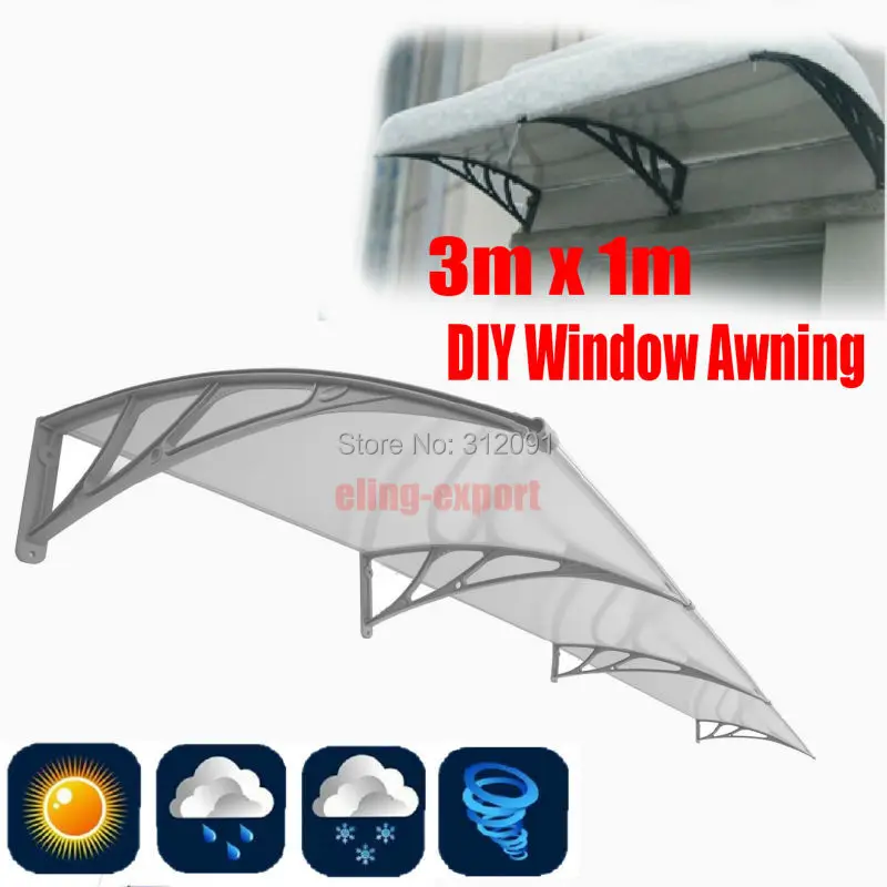 Send From Sydney- New Arriaval NEW Outdoor DIY Awning - Front Door/ Patio Cover 1mx3m Polycarbonate Awning Cover