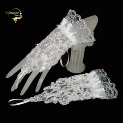 Блестки кружева свадебные перчатки для свадеб перчатки без пальцев Короткие простые дешевые невесты Accesorios белые перчатки для девочек Guantes