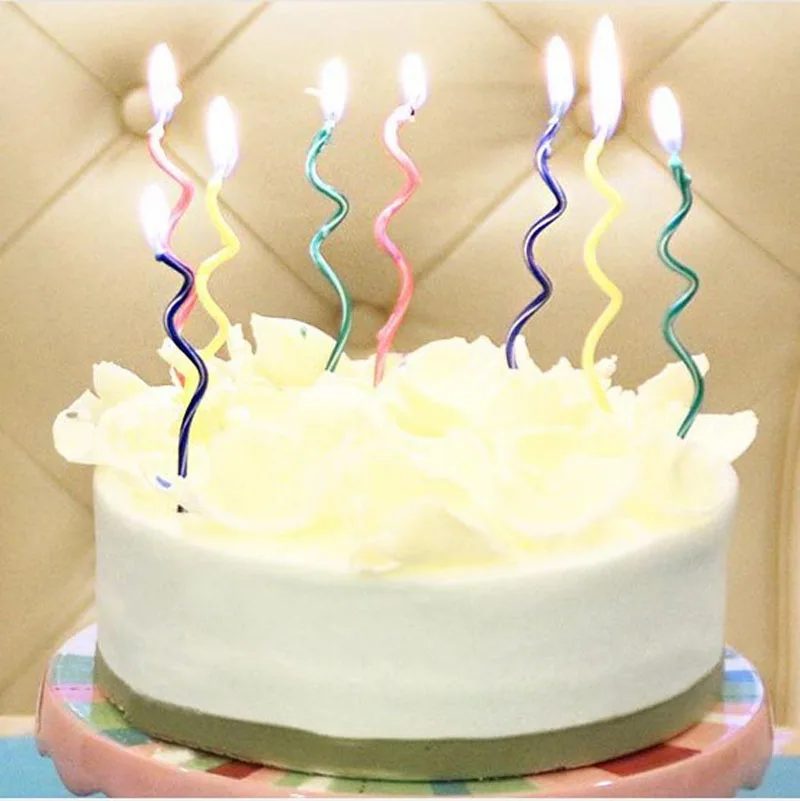 16pcs! NEW color curve birthday cake shape candles Spiral candle