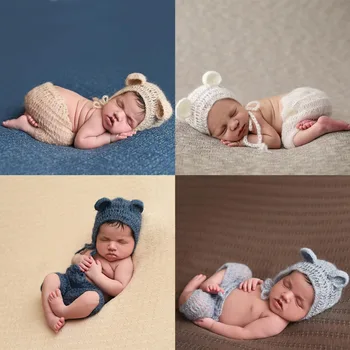 

Baby photo props new born bear costume mohair knit infant outfit newborn photography accessories toddler beanie fotografia shoot