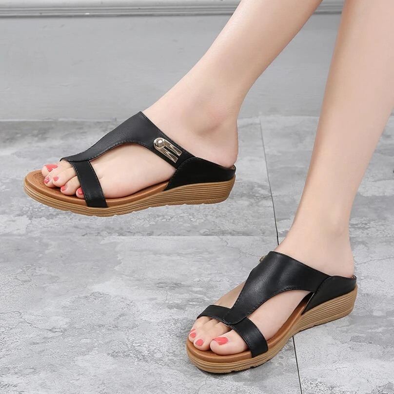 ladies low wedge sandals