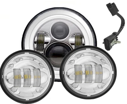 Черный мото светодиодный головной светильник 7 ''фара двигателя ангельские глазки с 4,5" светодиодный противотуманный светильник moto rcycle 7 ''кронштейн для Touring Trike Softail - Цвет: Chrome set