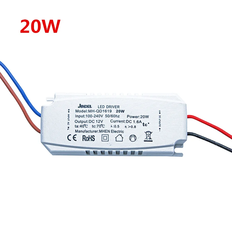 Светодиодный драйвер постоянного напряжения переменного тока 100-240 В постоянного тока 12 Вт 20 Вт 40 Вт 60 Вт 100 Вт Источник питания постоянного тока CE для G4 G5.3 светодиодный шарик лампы - Цвет: 20W