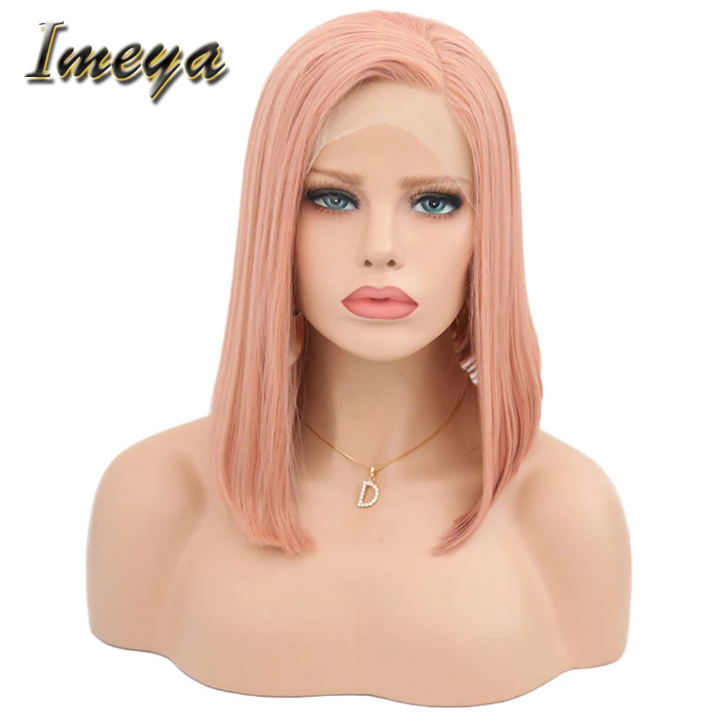 

Imeya Short Bob Wigs Silky Straight Wigs For Black Women Synthetic Heat Resistant Natural Hairline Lace Front Wig With Baby Hair