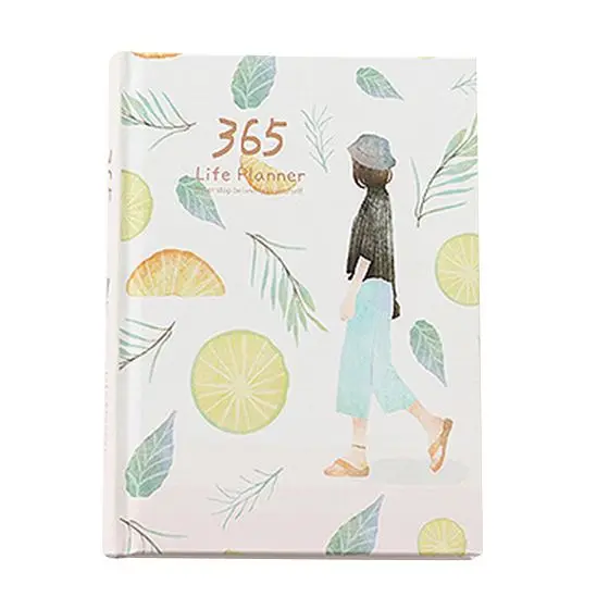 

Creative Hardcover Year Plan Notebook 365 Days Inner Page Monthly Daily Planner Organizer Diary, Leaves&Lemon