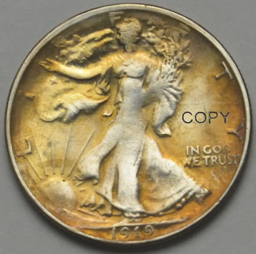 

Untied States Coins 1919 Walking Liberty Half Dollar Brass Silver Plated Copy Coin High Quality Can Choose Different Colors