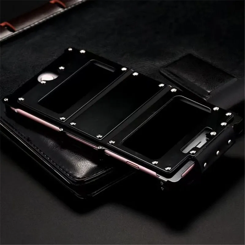 Case de Couro Proteção à Prova de Choque Case do Telefone Capa para Iphone Rebite Irman Inoxidável Graus Flip 8 & 7 Plus Aço 360 15 Rebite irman caso de couro aço inoxidável