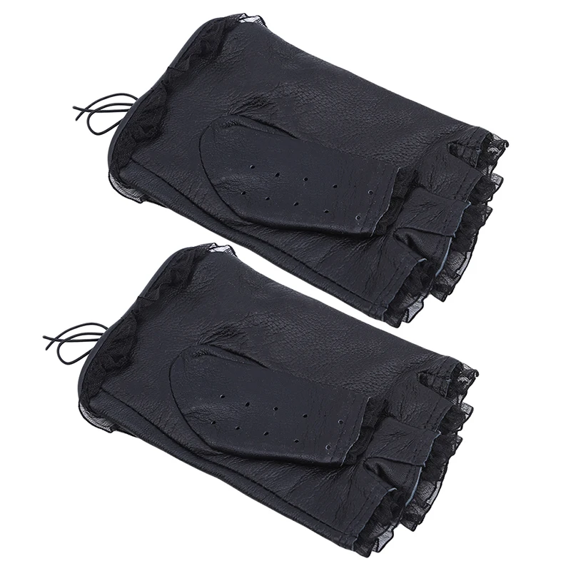 Женская перчатка черные кружевные кожаные перчатки на половину пальца модные танцевальные перчатки для вождения новые женские модные варежки - Цвет: Black