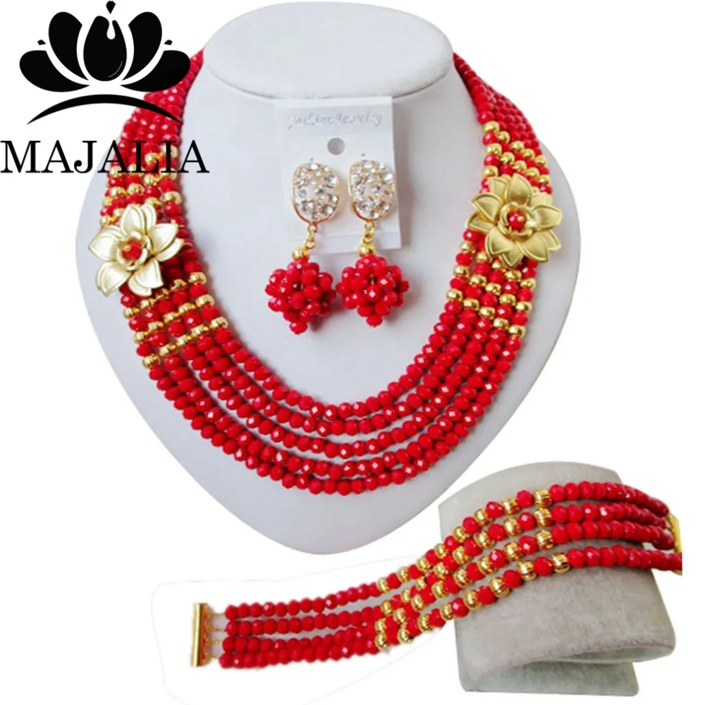 

Majalia Fashion African Beads Jewelry Set Opaque red Crystal Beads Bride Jewelry Nigerian Wedding Beads Jewelry Sets 5SH004