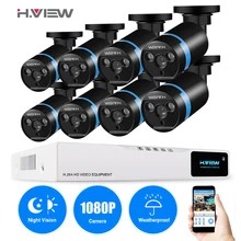 H.VIEW 8ch CCTV Surveillance Kit 8 1080P Cameras Outdoor Surveillance Kit IR Security Camera Video Surveillance System DVR Kits