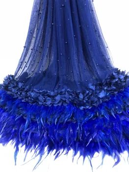 

African Beaded 3D Tulle Lace Fabric 2019 African French Lace Fabric High Quality Nigerian Embroidery Tulle French Lace ZA35-3