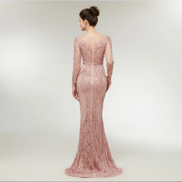 Robe De Soiree длинное вечернее платье телесного и розового цвета с длинными рукавами