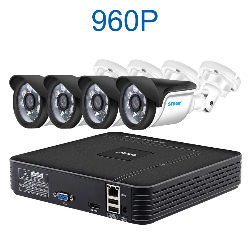 Smhd 4CH 1080P NVR CCTV комплект 4 шт 1MP/1.3MP/2MP наружная ip-камера комплект домашняя система видеонаблюдения HDMI P2P электронная сигнализация - Цвет: Синий