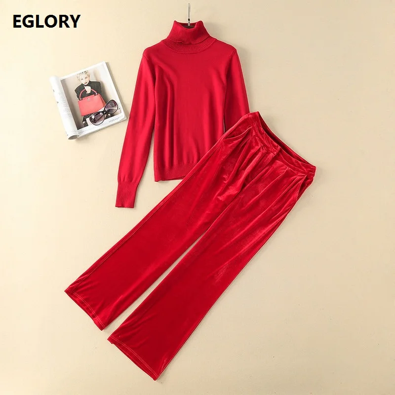 2017 Autumn Winter Clothing Set Women Turntleneck Knitted Sweaters+Full