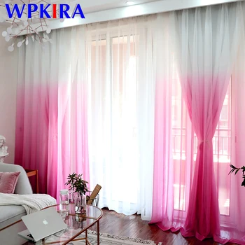 

Dining Room Curtains Tulle Gradient Outdoor Sheer Rose Red Voile Gauze Curtain Living Room Bedroom Window Drapries Decor WP185-3