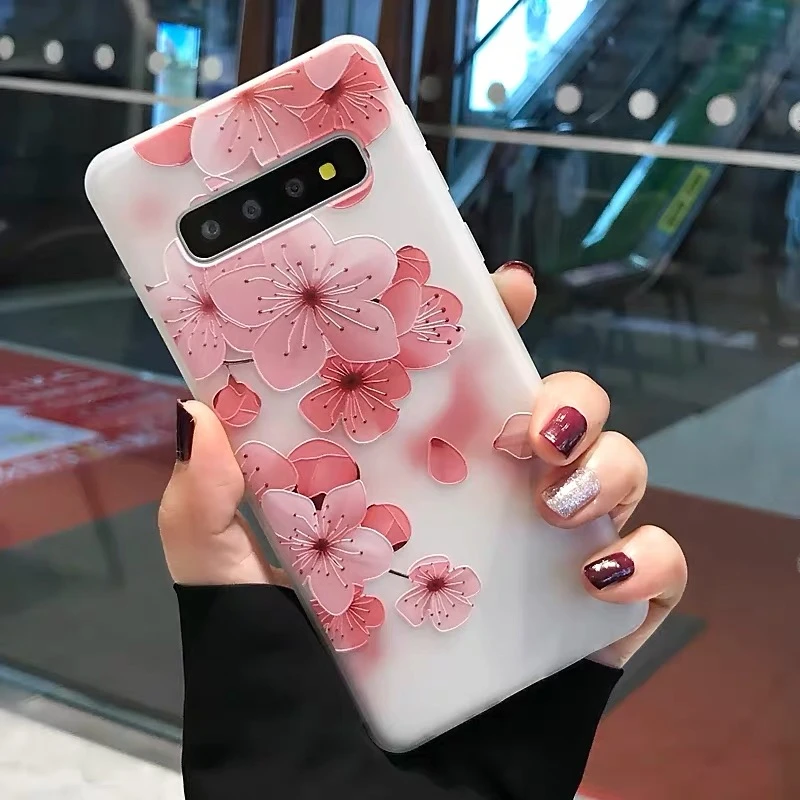 

Floral Phone Case for Samsung S10 S10E S10 Plus Funda Silicon Embossed Flower Cover for Samsung S8 S9 Plus Note 8 Note 9 Coques
