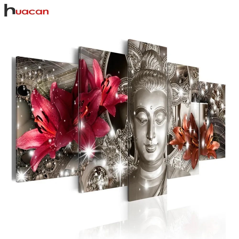 

5pcs/set Diamond Painting Cross Stitch Religion Multi-picture Full Round Diamond Embroidery Portrait Diamond Mosaic Home Decor