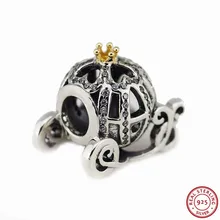 925 пробы серебро и 14ct золото Золушки Pumplin Cooach Талисман из бусин ручной работы Fit PANDORA Подвески для женщин ювелирных изделий FL185K