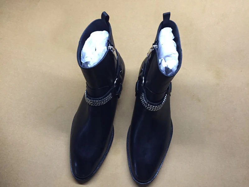 WPG Top quality BLACK Male Leather Sleeve Boots Men England do old tide boots Winter Retro Chelsea Boots