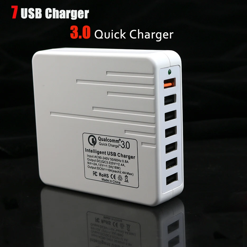 Fast Intelligent USB Quick 3.0 Charger Adapter 5V/2.4A 7 Ports USB Travel Home Wall Chargers EU