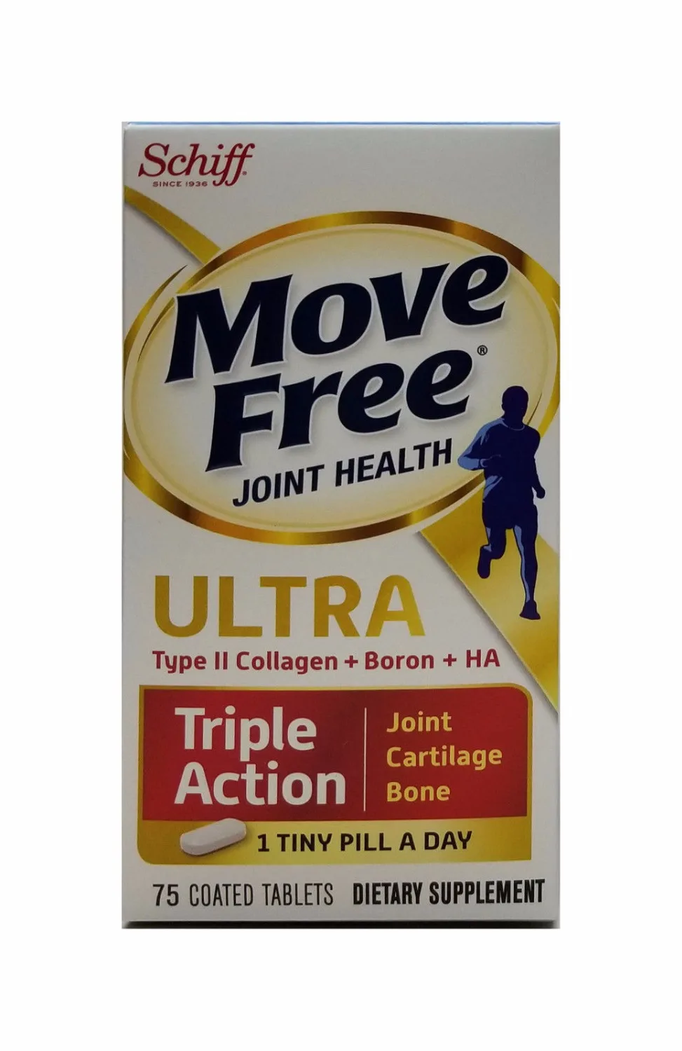 Schiff Move Free Ultra Triple Action 75 планшеты Тип II коллаген UC-II Бора Гиалуроновая кислота поддерживает суставы, картилирование, кости