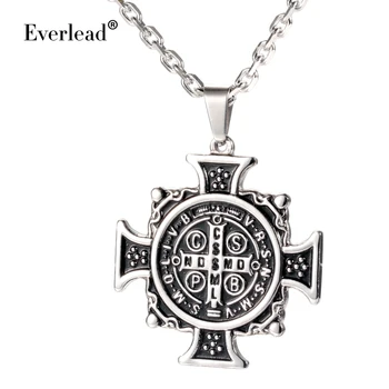 

Men's Stainless Steel pendants Catholic Religious Patron Saint St. Benedict Holy Medal Pendant Necklace with Chain 60CM and box