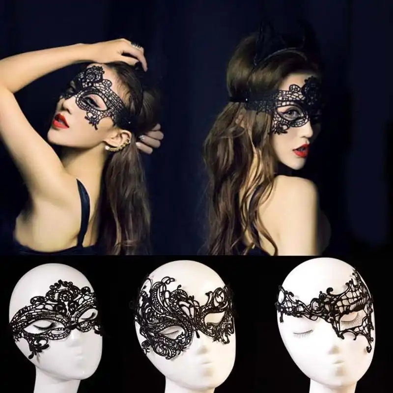 1pc Black Cutout Lace Mask Black Cool Flower Eye Mask For