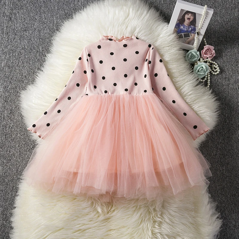 Autumn Winter Baby Girl Long Sleeve Dresses Infant Lace Tulle Tutu Toddler Cotton Party Dress For Girl Children Casual Home Wear
