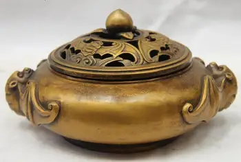

4 Chinese Temple Bronze Copper Three bats King longevity Incense Burner Censer