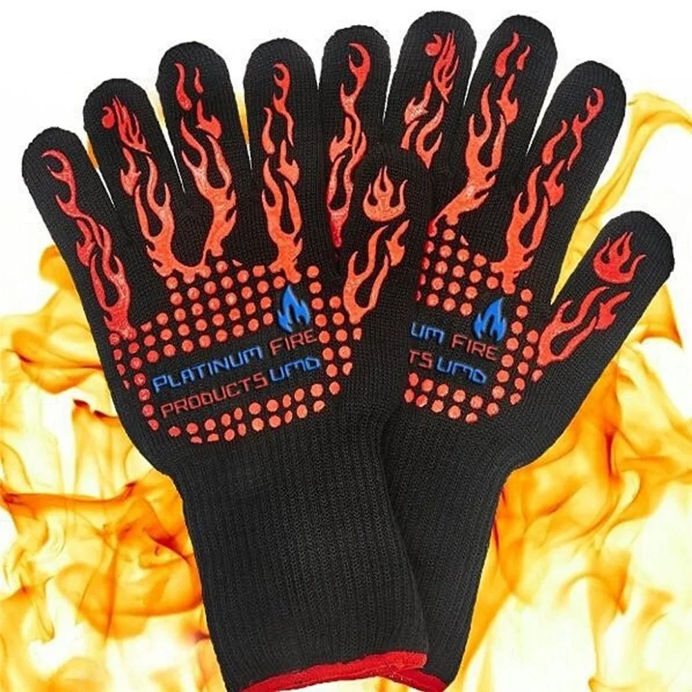 Hotsale Heat Resistant Oven Gloves, BBQ Gloves With No-Slip Silicone Grips, Oven Mitts, Fire proof Gloves leshp 1pcs microwave oven gloves high temperature resistance non slip oven mitts heat insulation kitchen cooking grilling gloves