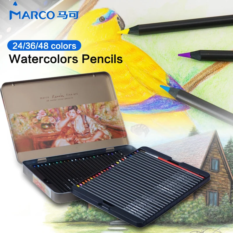

Marco 24/36/48Color Wood Color Pencil Set Profesional Aquarell Color Pencil Watercolor Pencil for Drawing Lapis De Art Supplies