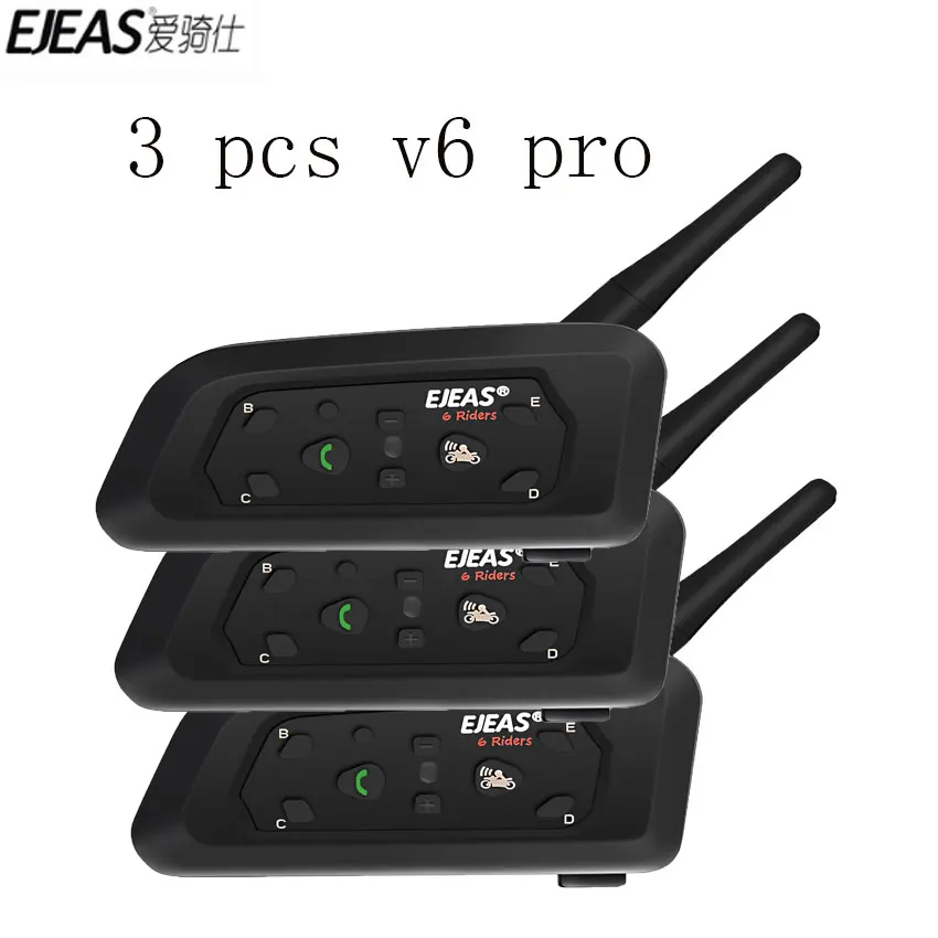 

EJEAS 3PCS V6 Pro Bluetooth Motorcycle Communicator Helmet Intercom Moto Headset With Mic GPS 1200m Interphone For 6 Riders