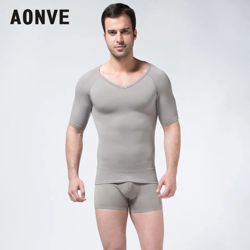 Aonve Hombre тела Футболки для занятий спортом эластичный блуза-топ для шейпинга обхват груди управления мягкое нижнее белье Для мужчин
