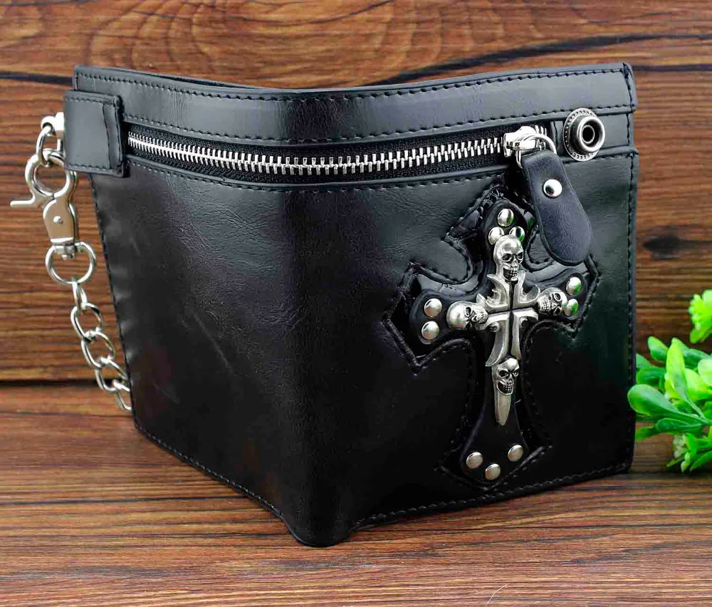 Новый мужской черный кожаный бумажник с цепочкой в стиле панк и рок|wallet with|leather