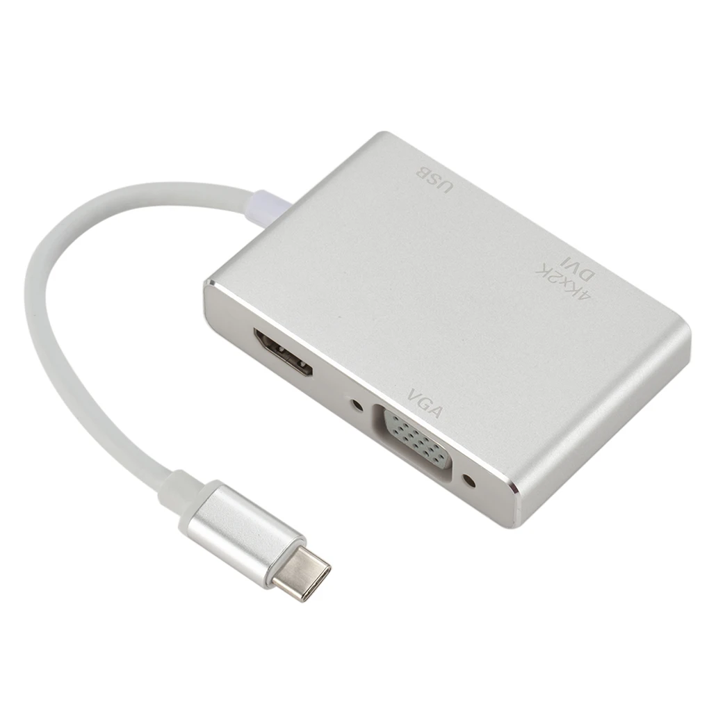 

USB-C Hub Type-c Video Adapter Hub USB-C To USB VGA HD DVI 4-in-1 Video Converter Aluminum Alloy Case