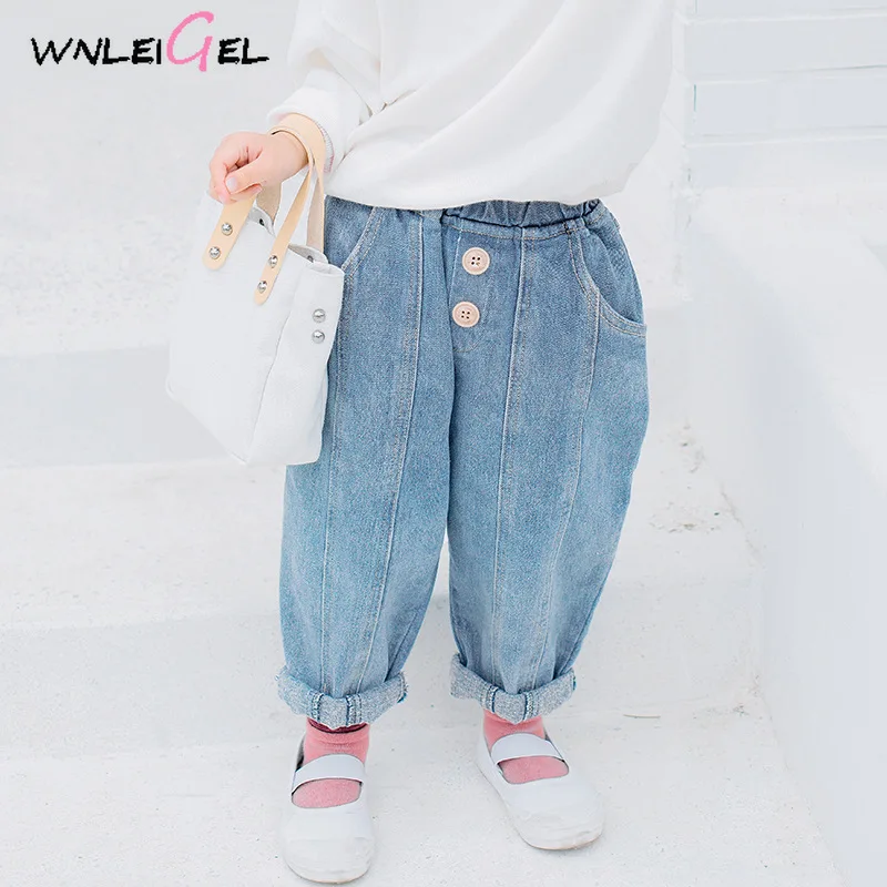 

WLG girls spring casual jeans kids ruffle denim blue jean baby all match trousers children clothes