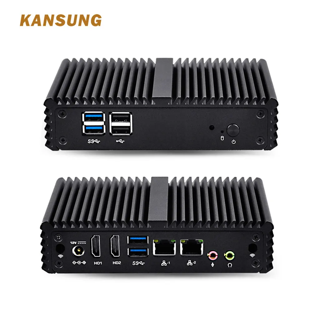 Fanless Mini Industrial PC Windows Barebone System 2 LAN Intel Celeron
