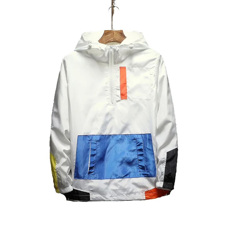 

Autumn men's Patckwork jacket baseball hoodies Sunscreen hooded outwear
