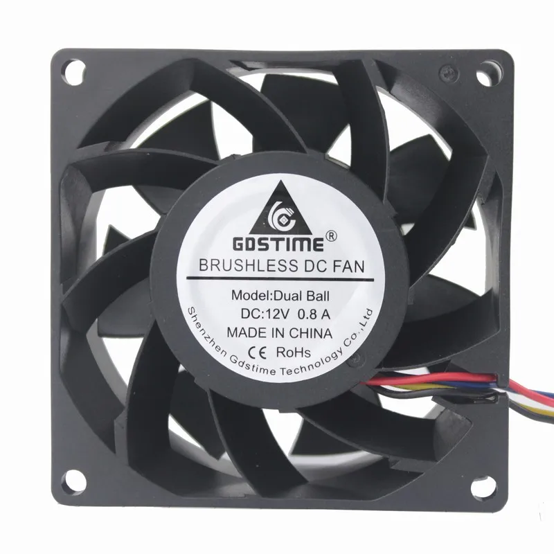 

Gdstime 2 Pcs DC Brushless Fan 12V 80x80mm 4 Pin Two Ball Bearing Radiator 80mm x 38mm CPU PC Case Cooling Fan 12 Volt 8cm