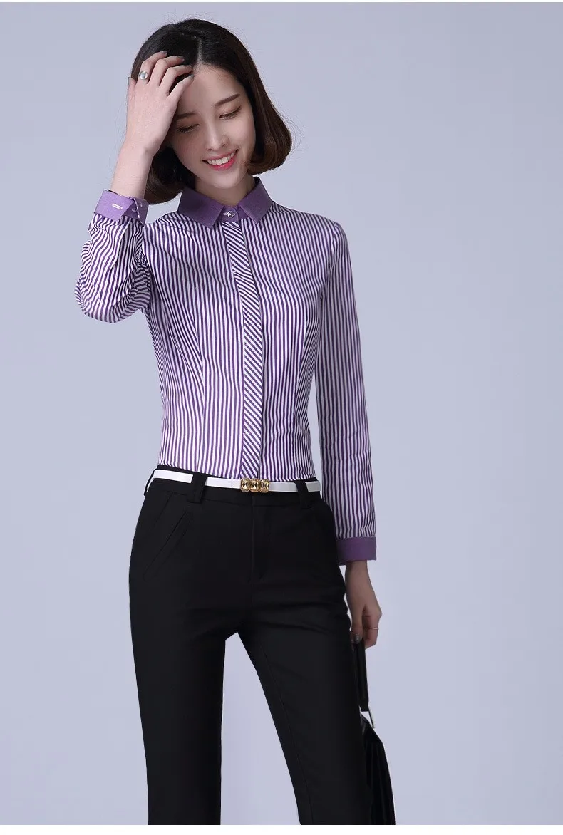 Женские блузки, новые весенние модные офисные женские блузки с длинным рукавом из хлопка, рубашки в полоску, базовые Топы, Camisetas Femininas