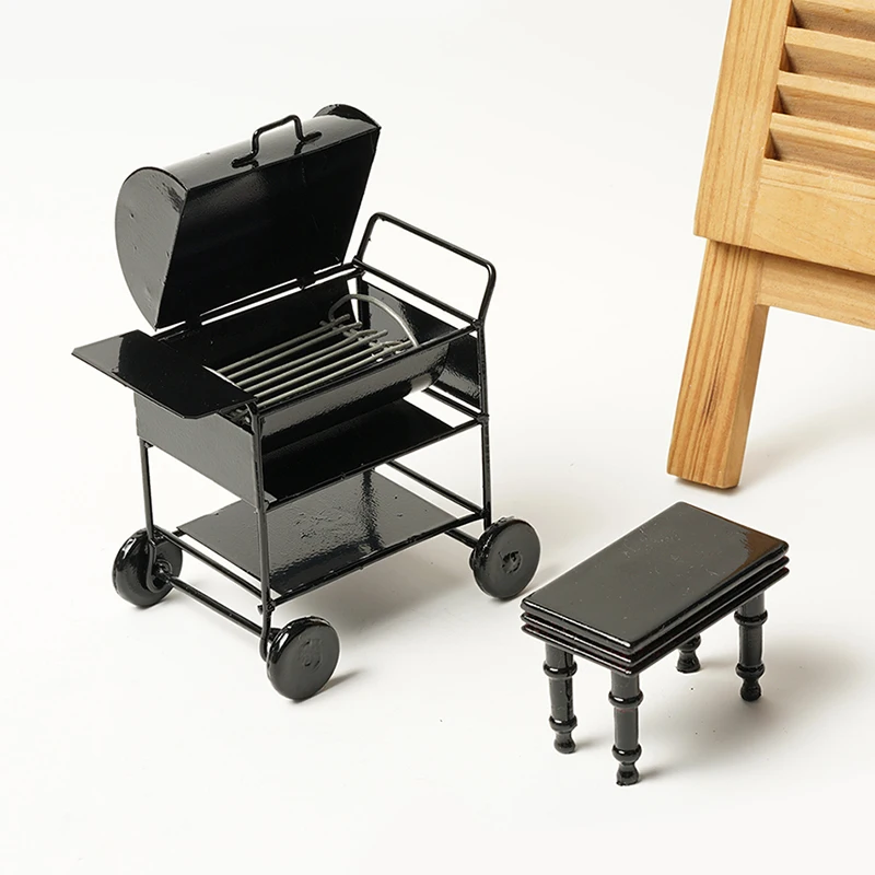 1:12 Kitchen Mini BBQ Grill Barbecue Oven Dollhouse Miniature Dolls House Garden Decoration Black