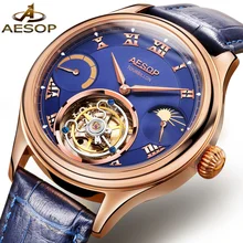 ESOPO Tourbill de Luxo Homens Relógio de Pulso Mecânico Pulseira de Couro Relógio Masculino Relogio masculino Vento Mão de Pulso À Prova D’ Água 31