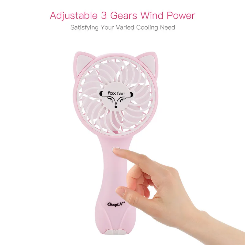 Portable Handheld Mini Fan USB Rechargeable Cartoon Fox Electric Fans Personal Portable Desk Table Fan for Office Room Travel 35