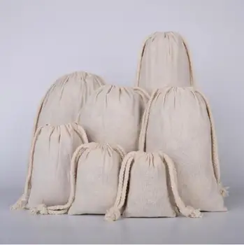 

50 pcs/lot Blank Christmas Storage Cotton Canvas Makeup Bag With Drawstring 6 Sizes Bag For Santa Sacks DIY Print