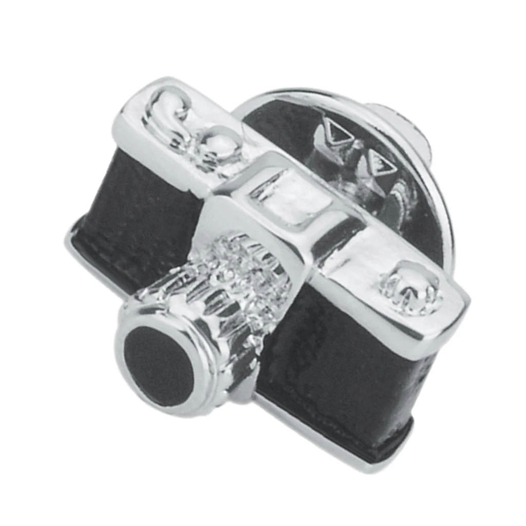 Vintage Black Silver Camera Photography Lover Enamel Lapel Pin Hat Shirt Suit Breastpin for Women Men