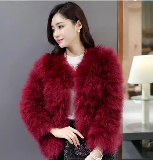 

Fashion Turkey Ostrich Feathers Fur Coat Women's Long Sleeve Round Neck Luxury Fur Jacket