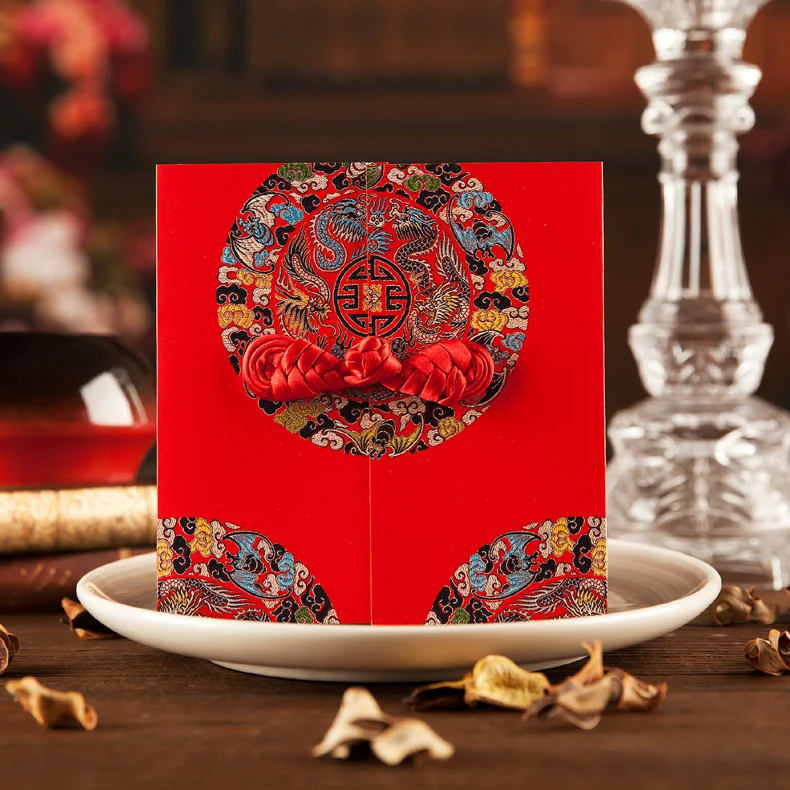 

2018 new traditional chinese wedding invitations for party decor inviting cards free customizing card including insert envelope
