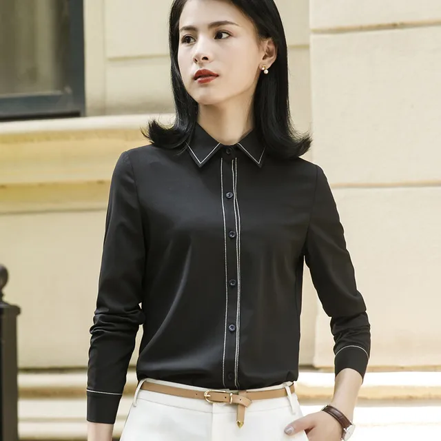 2018 New formal black white long sleeve women shirt OL autumn Elegant ...